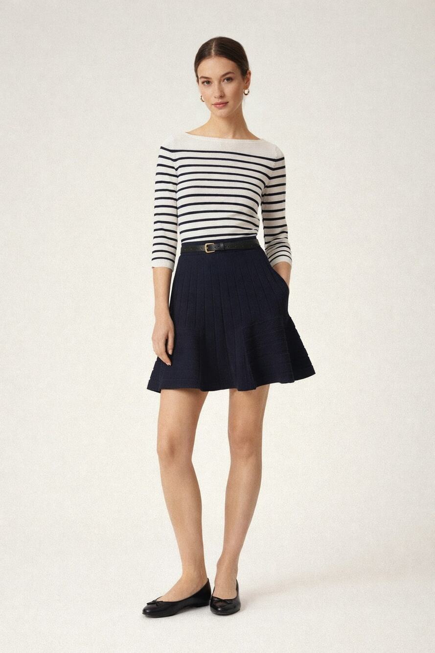 Sandro Paris Navy Blue Pointelle Knit Skirt Sz 1 (fits like XS) Openwork A-Line